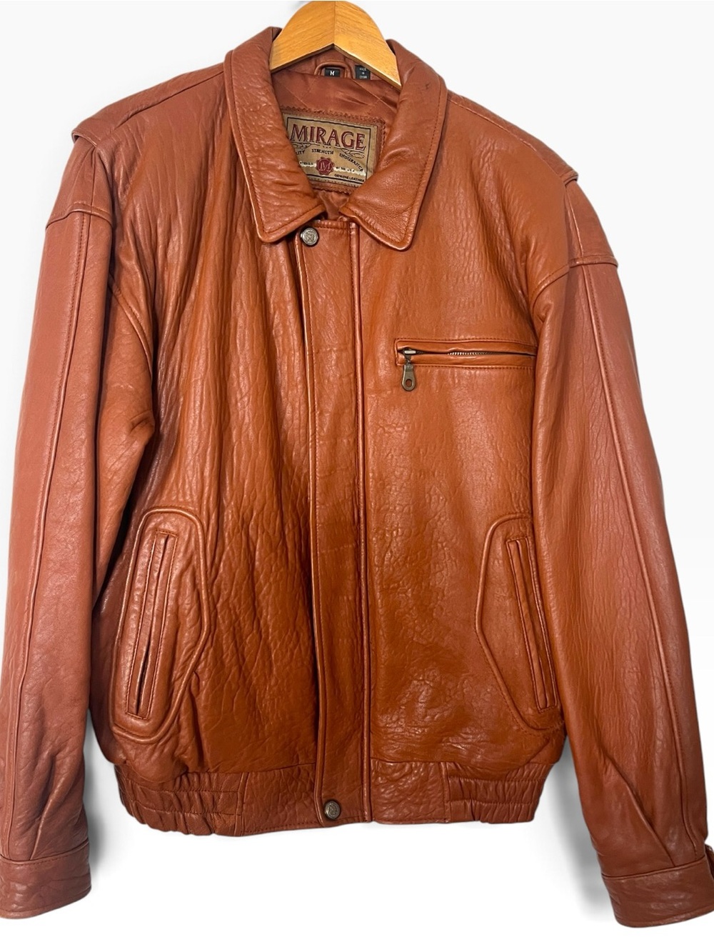 Mirage Men's Leather Bomber Jacket - Tan Brown